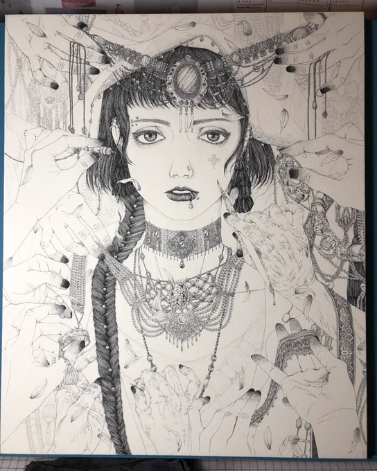今日はこれにて。1周目の終わりが見えてきた!

#ペン画 #丸ペン #絵 #制作過程 #art #illustration #drawing #wip 