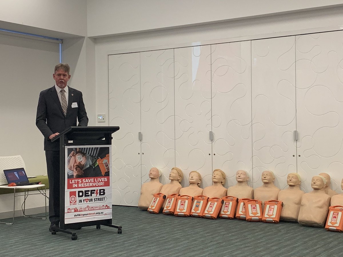 MikeRayVic's tweet photo. @StJohnVic CEO Gordon Botwright launching Defib in Your Street in Reservoir - 3,000 CPR courses available to the people of Reservoir - sign up now!! https://t.co/YD4twUiOK6 #CPRSavesLives https://t.co/LIZug2Qeup