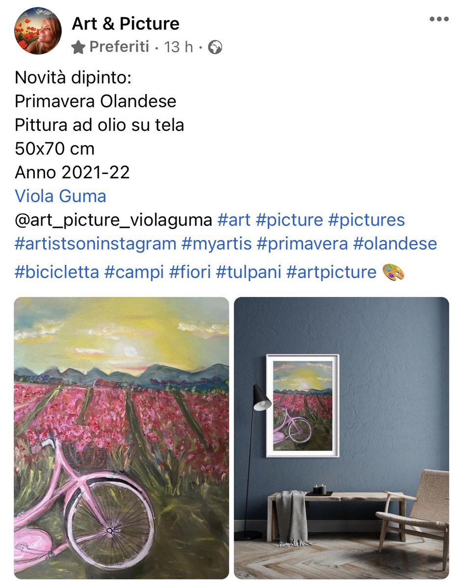 guma_viola's tweet photo. Novità dipinto: 
Primavera Olandese  
Pittura ad olio su tela 
50x70 cm 
Anno 2021-22 
Viola Guma
@art_picture_violaguma #art #picture #pictures #artistsoninstagram #myartis #primavera #olandese #bicicletta #campi #fiori #tulpani #artpicture 🎨 https://t.co/cW4BEMV8gJ