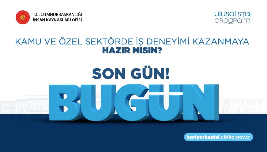 ulusalstajprg's tweet photo. Son gün, son bir fırsat!

#UlusalStajProgramı için başvurular bugün 23.59’a kadar sürecek. Seni bekliyoruz, tüm imkânlarımızla #SeninİçinSeferbiriz. @tccbiko https://t.co/XhfYcXsIJC