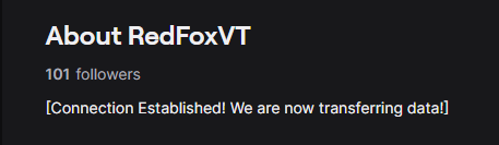 RedfoxVt's tweet photo. HOLY CRAP! I wasn't looking and we hit 100 FOLLOWERS ON TWITCH! I'm absolutely floored, thank you all so much for your support!

I can't wait to show you all what I have in store for celebration! 🦊♥️

#vtuber #ENVtuber #red404 https://t.co/nv1K3FAiXW