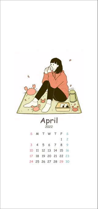 #イラスト #Illustrations #カレンダー 4月のカレンダーできました!今月は2種類にしてみました!スマホの壁紙にどうぞお使いください 