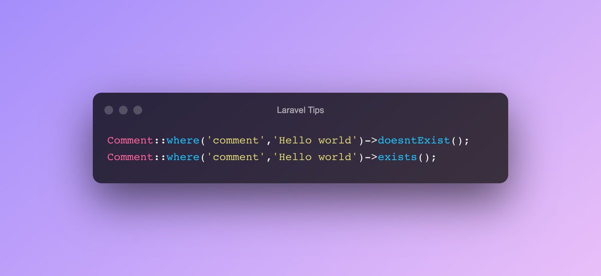 aaronlumsden's tweet image. ⚡️ Check if an item exists or not using Eloquent #laravel It will return true/false depending on whether it does exist or not🤟