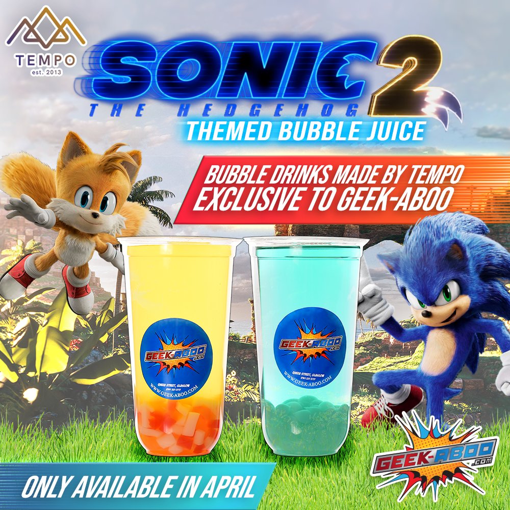 thegeekaboo's tweet photo. This Friday, why not try our Sonic The Hedgehog themed Bubble Juice drinks, made by Tempo Tea Bar, exclusively available at Geek-Aboo this April! 

But you gotta grab 'em fast, because when they're gone, they're gone for good!
 
#Sonic #Tails #TempoTeaBar #GeekAboo https://t.co/oHGFX9pAaN