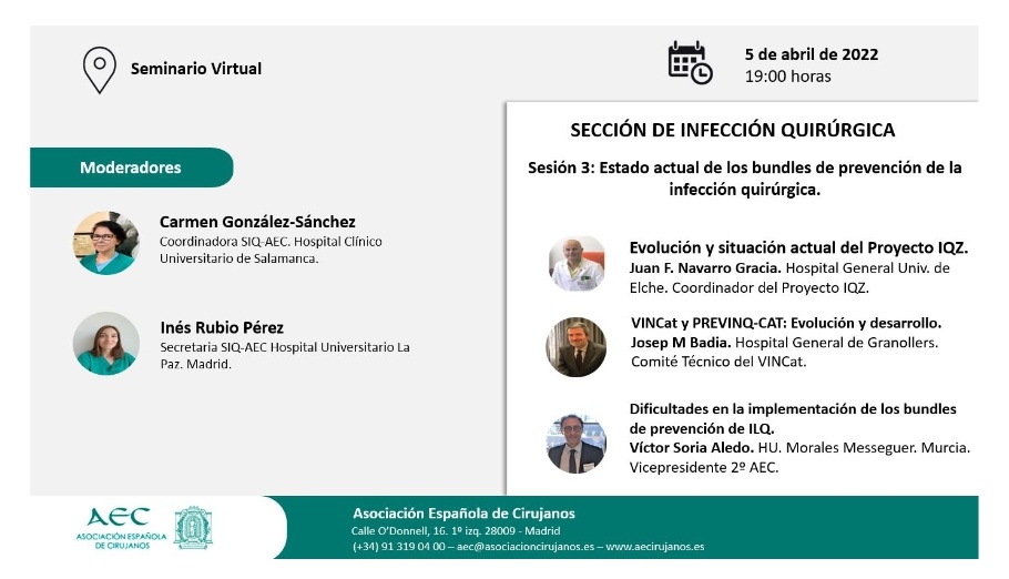 🔊No os perdáis nuestro nuevo webinar la próxima semana:
🗓 5 de abril a las 19:00h 
👉"Estado actual de los bundles de prevencion de la infección quirúrgica" 🦠📚
<a href="/InfeccionCirug/">Observatorio de Infección en Cirugía</a> <a href="/BadiaJosepM/">JosepM Badia</a>
<a href="/SEMPSPH/">SEMPSPGS</a> <a href="/GrupVincat/">Grup Cirurgia Colorectal VINCat</a> <a href="/victorsoria65/">Víctor Soria Aledo</a> 
Inscripción &amp; info 👇 aecirujanos.es/AULA-VIRTUAL-A…
