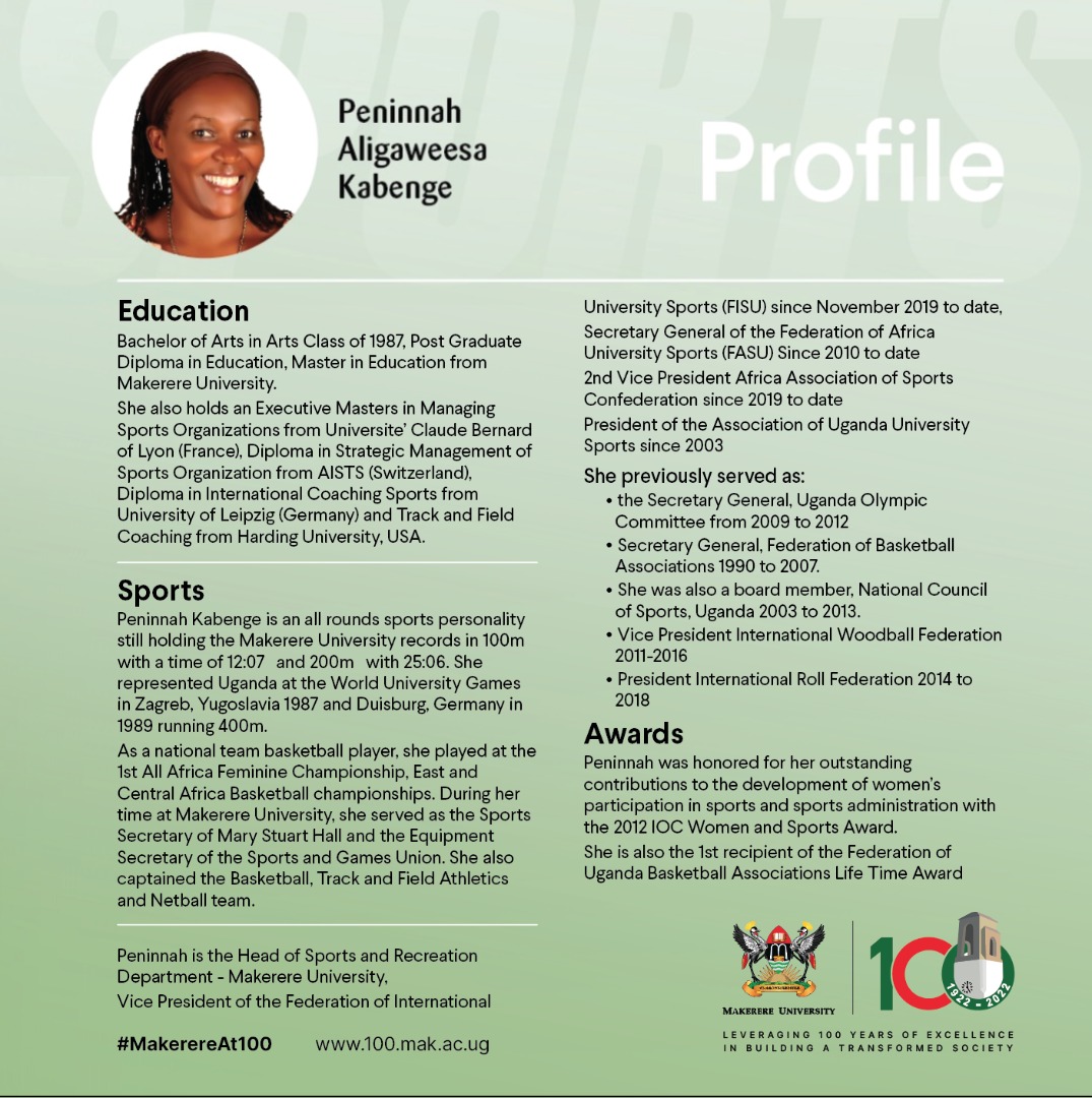 Makerere's tweet photo. @pennykabs @MakerereSports 𝐂𝐄𝐋𝐄𝐁𝐑𝐀𝐓𝐈𝐍𝐆 𝐖𝐎𝐌𝐄𝐍
𝐖𝐨𝐦𝐞𝐧 𝐢𝐧 𝐒𝐩𝐨𝐫𝐭𝐬
@pennykabs still holds @MakerereSports record in 100m with a time of 12:07 and 200m with 25:06.  #MakerereAt100 https://t.co/Vgky4nP7zW