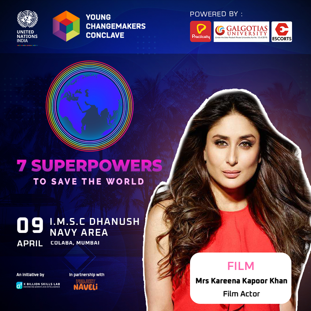 UNIC_YCC's tweet photo. Announcing our next speaker for 15th edition of U.N Young Changemakers Conclave. Mrs. Kareena Kapoor Khan. She will be talking about how films can be
leveraged as a medium to create a mindset change and influence positive habits.
Register for FREE NOW: https://t.co/62nKQXevF9 https://t.co/STl0krAMzK