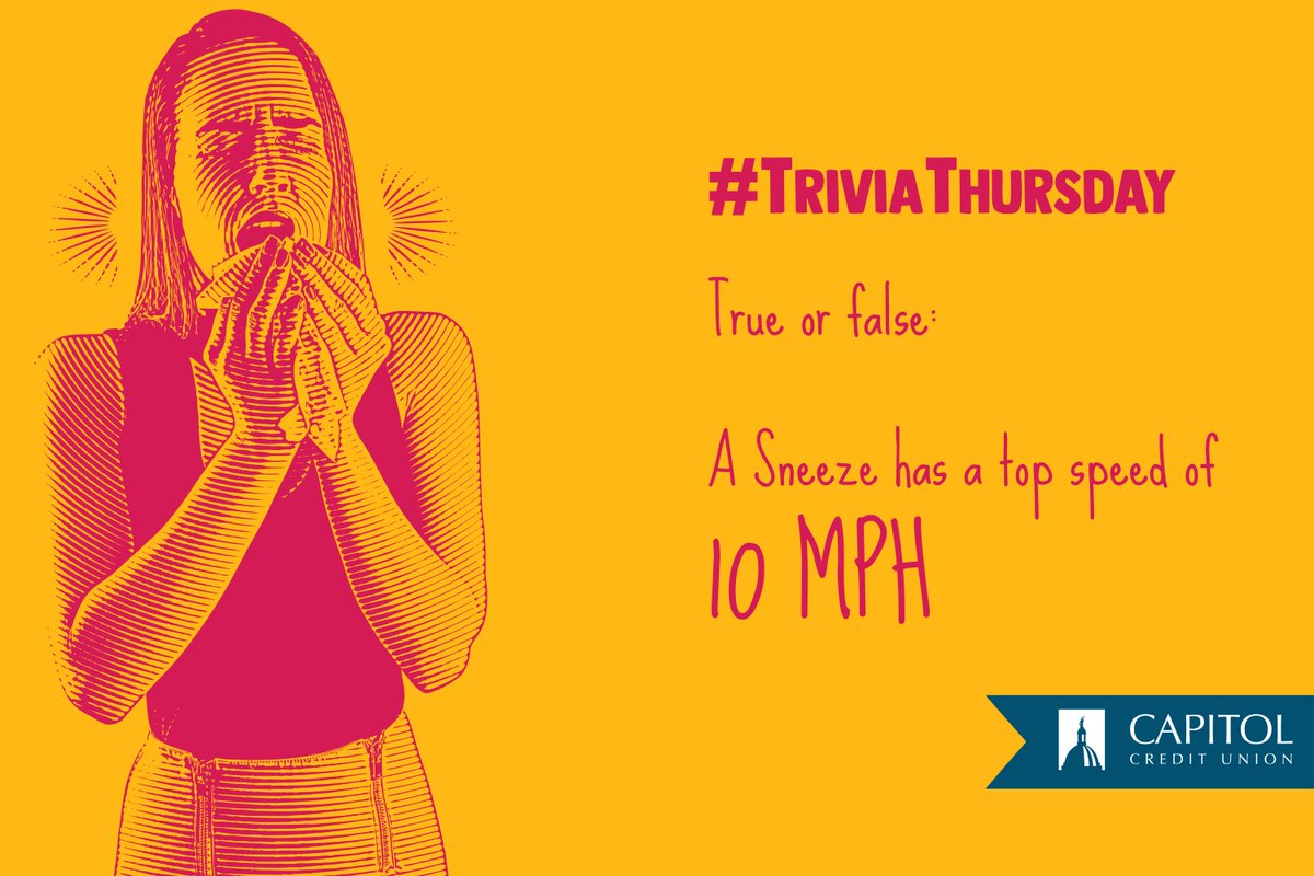 #TriviaThursday

True or false: A Sneeze goes up to 10 MPH

False: It can go up to 100 mph!! 👀