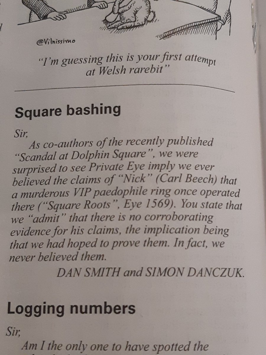 Our response published in the new @PrivateEyeNews over its coverage of our book, Scandal at #DolphinSquare. For the record, here is the rest of the letter we sent them, which I think really clarifies our position. (Thread.)