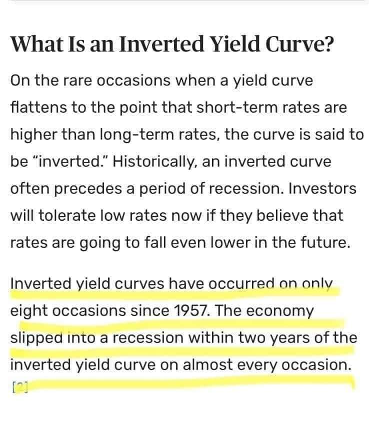 IMBEAKS's tweet photo. 😳😳SCARY FACTS!!! 

It’s been since 2006 that the yield curve inverted and IT HAPPENED AGAIN TWO DAYS AGO!!! 

I can not be LOUD 😱😱😱 enough about what this means. 

I will NOT crash again and I will capitalize and SO CAN YOU!!! 
👉🏼👉🏼👉🏼 https://t.co/r2ZGUasD0E https://t.co/XNkYZBYMja