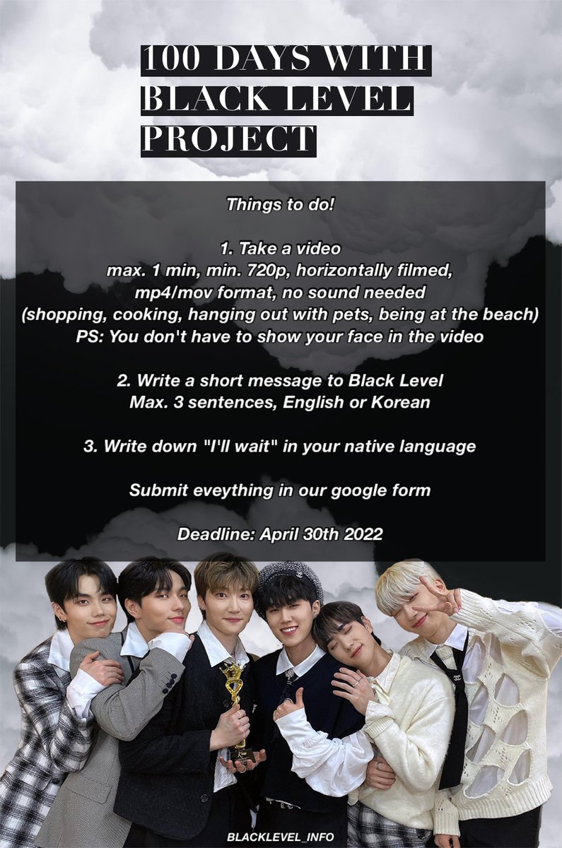 BLACKLEVEL_INFO's tweet photo. 🖤𝟏𝟎𝟎 𝐃𝐀𝐘𝐒 𝐖𝐈𝐓𝐇 𝐁𝐋𝐀𝐂𝐊 𝐋𝐄𝐕𝐄𝐋 𝐏𝐑𝐎𝐉𝐄𝐂𝐓🖤

We are planning to make a fan made MV for 기다릴게 (I’ll Wait) as a 100 Days gift! More info on the link!

♡ D Day: June 5th
♡ April 1st - June 30th
♡ https://t.co/paf3i9Ik8Q

#BLACK_LEVEL #블랙레벨 https://t.co/TIL9iBHLwV