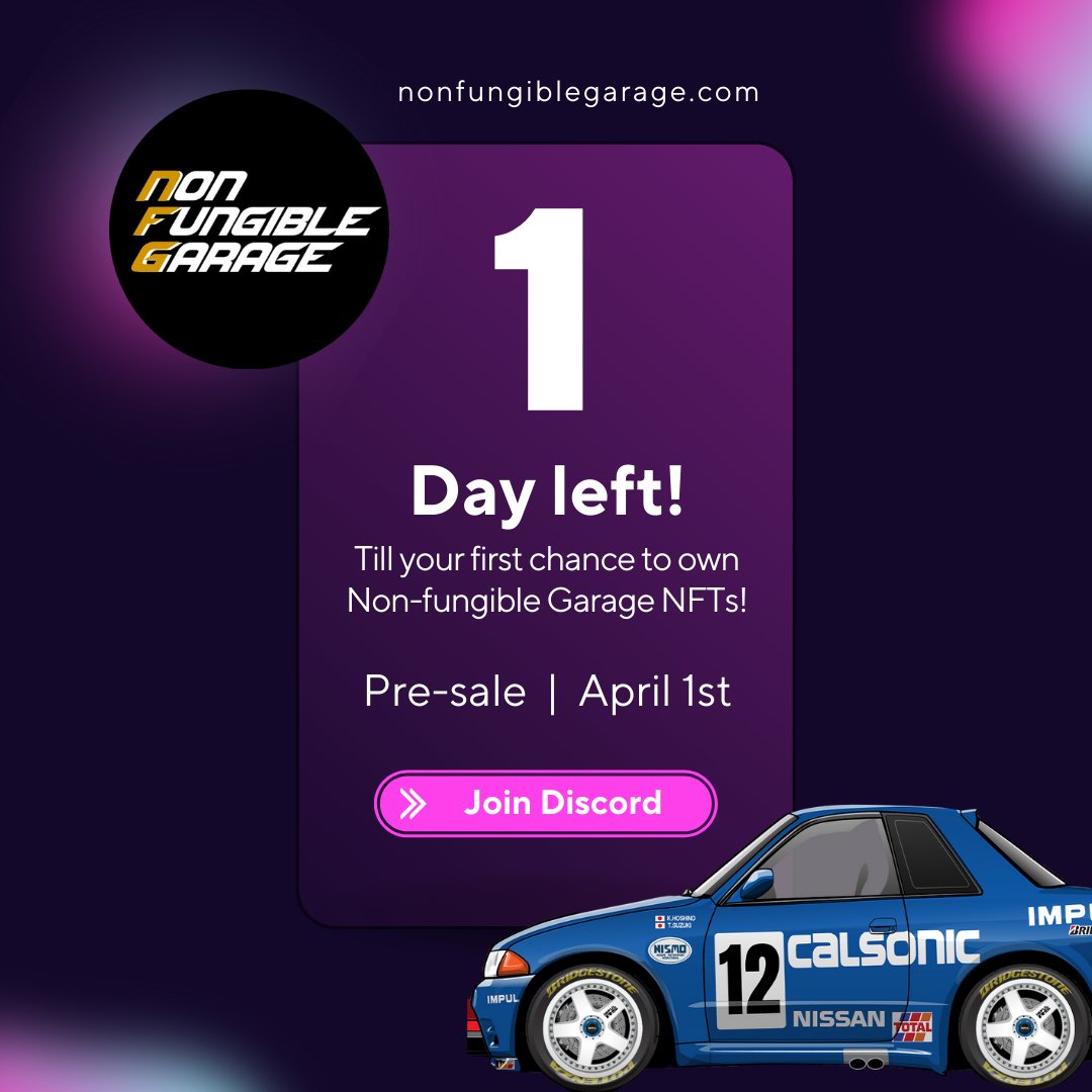 NeedForGarage's tweet photo. It's 1 day till April 1st (1 pm UTC)π₯
Your very first chance to make these awesome NFTs yours!
Car lovers simply can't miss. Get ready for these #DigitalAssets to revolutionize the world of #CarsInvestment, #PartsTrading, and #CarsCollecting!
#NFTsLaunch #SolanaNFTs https://t.co/3N3Fgsitgc