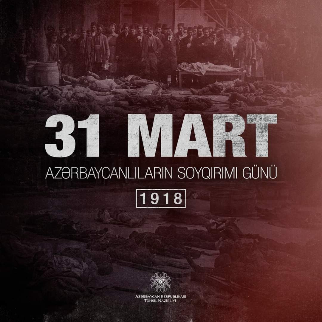 Bu gün 31 Mart – Azərbaycanlıların Soyqırımı Günüdür. Faciə qurbanlarının əziz xatirəsini ehtiramla yad edir və bütün şəhidlərimizə Allahdan rəhmət diləyirəm.

#31Mart #Soyqırım