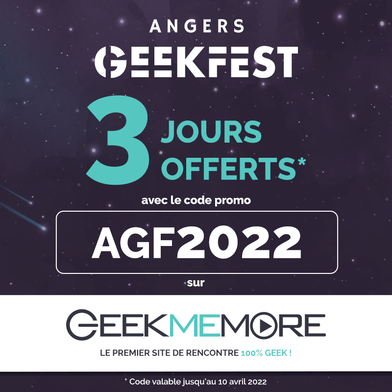 angersgeekfest's tweet photo. À l'occasion du #AngersGeekfest qui se déroulera dans 2 jours, notre partenaire @GeekmemoreFR vous offre un code promo pour trouver le partenaire #geek de votre vie !
Le code "AGF2022" est valable jusqu'au 10 avril, alors profitez-en 🥰
#angers #Geekmemore #geek #geekfest https://t.co/227keIgI5l