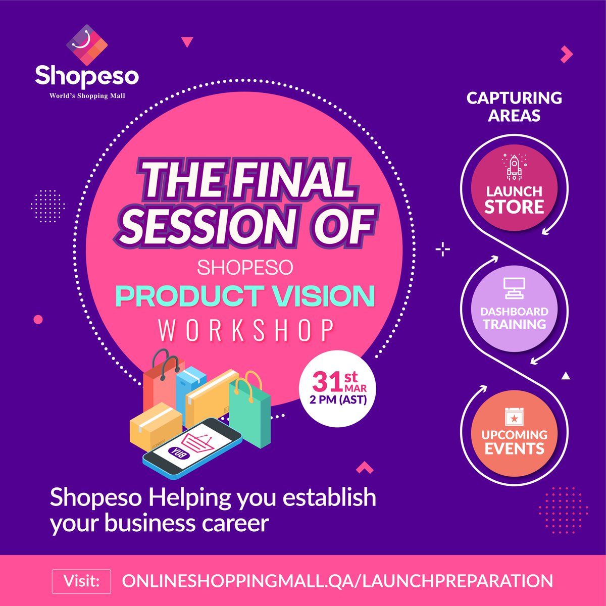 AshegharDigi's tweet photo. Get Expert takes &amp; Guidance on Launching Minimal investment E-Commerce business and huge returns for working/ non-working women/men, A to Z marketing skills training ….

Join us for Shopeso Preparatory Launch Session on 31st MARCH, 2 PM (AST) https://t.co/T3JMB7Co2I