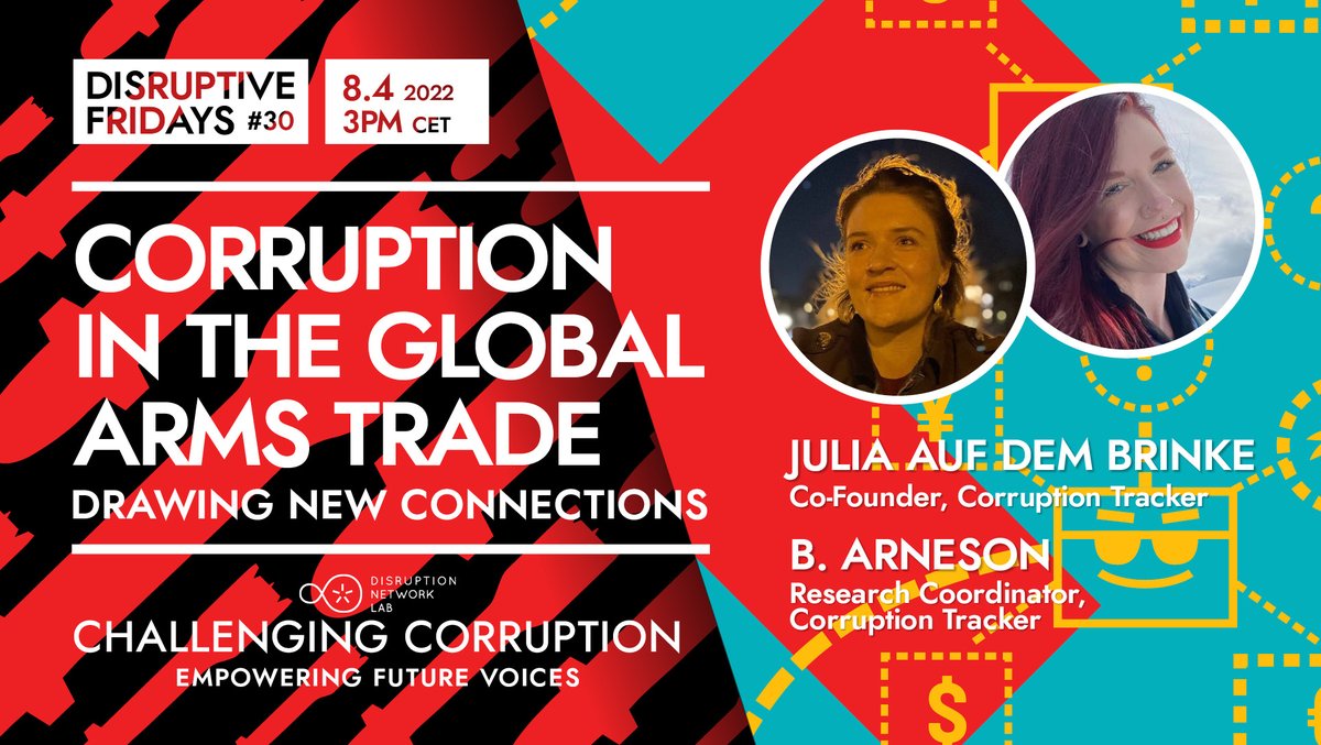 ArmsTradeCT's tweet photo. Next week we will be joining the brilliant @disruptberlin to talk about the detrimental effects of corruption in the global arms trade on democratic systems. Join us online on the 8th of April at 3pm CEST #DisruptiveFridays  @t_bazz @xarnesonx @DemBrinke 

https://t.co/nMSJ48Zjn6 https://t.co/NoWGX7hgjE