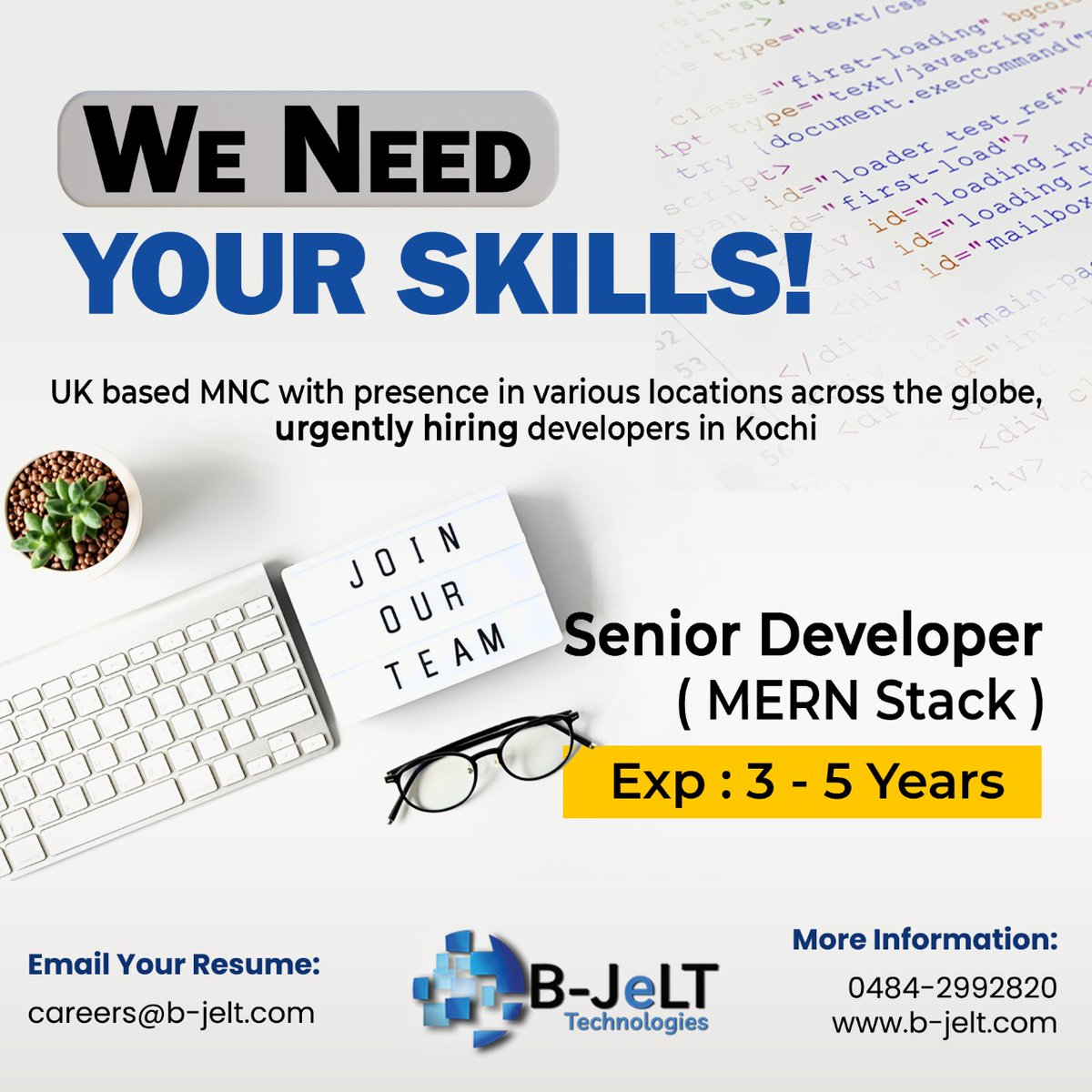 b_jelt's tweet photo. We are looking for Senior Mern Stack Developers with a total of 8+ years of experience in software development and a minimum of 3+ years of experience in MERN Stack to join our team.
#hiring #hiringnow #hiringimmediately #bjelt #bjelttechnologies #mernstackdeveloper #mernstack https://t.co/WbymApaakz