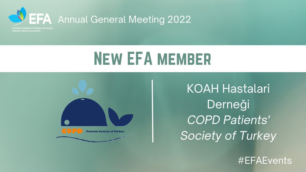 EFA_Patients's tweet photo. 🤩 Welcome to @KOAH_Hasta_Der!

🇹🇷 Representing #COPD patients in #Turkey, they join EFA as a full EFA Member

#EFAEvent #KOAH https://t.co/xHqZ6Mbuga