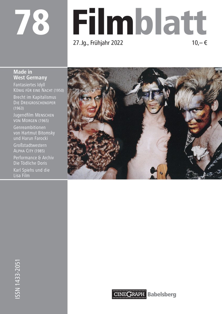The new Filmblatt (No. 78) is out! 
The current focus: "Made in West Germany"
[only in german]

More information and order at: filmblatt.de/2022/03/30/fil…