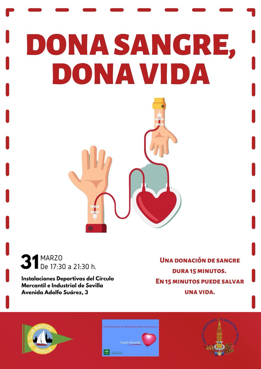 CNauticoSevilla's tweet photo. 🩸🙋🏻♀️🙋🏻 #AGENDACNS Campaña de donación de sangre
El Club Náutico, en colaboración con el Centro regional de transfusión sanguínea de Sevilla, invita a sus socios a participar en la jornada de donación programada hoy de 17:30 a 21:30 h en las instalaciones del @cmisevilla https://t.co/tku4RsdWuj