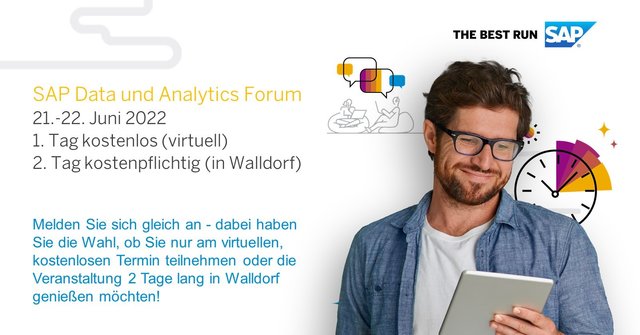 kaifetzer's tweet photo. #SavetheDate: SAP Data und Analytics Forum vom 21.-22. Juni 2022 Mit neuem Konzept gehen wir in die nächste Runde! Das zweitägige SAP Data und Analytics Forum gibt Ihnen die Möglichkeit, tief in die SAP Data und Analytics Welt einzutauchen. #SAPBlog https://t.co/TSteqftwsr https://t.co/xSnQI2y4xj