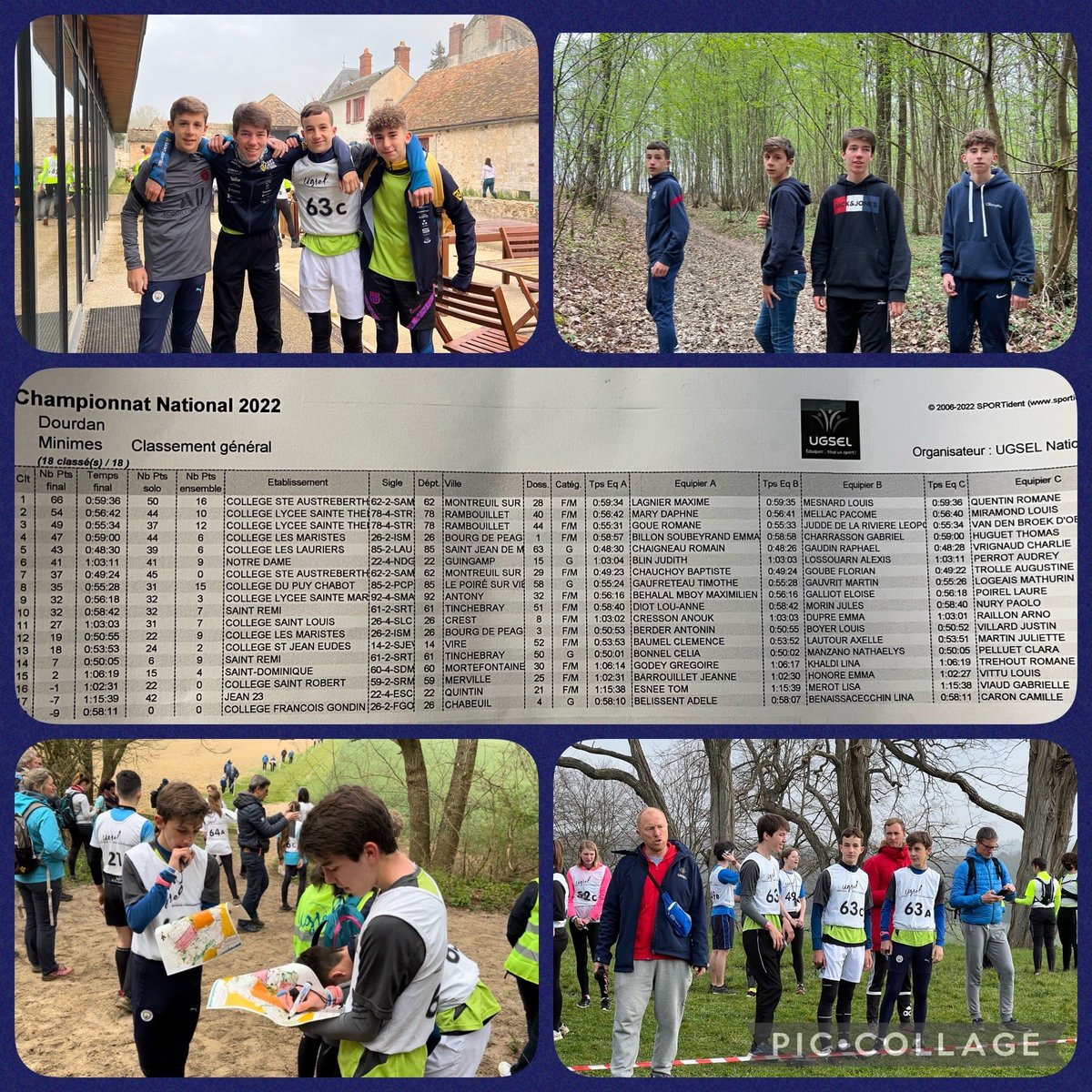 Résultats de la compétition par équipe en course d'orientation : Nos élèves arrivent 5ème sur 18. C'est une belle performance pour leur 1ère participation au championnat de France. Aujourd'hui, c'est course en individuel