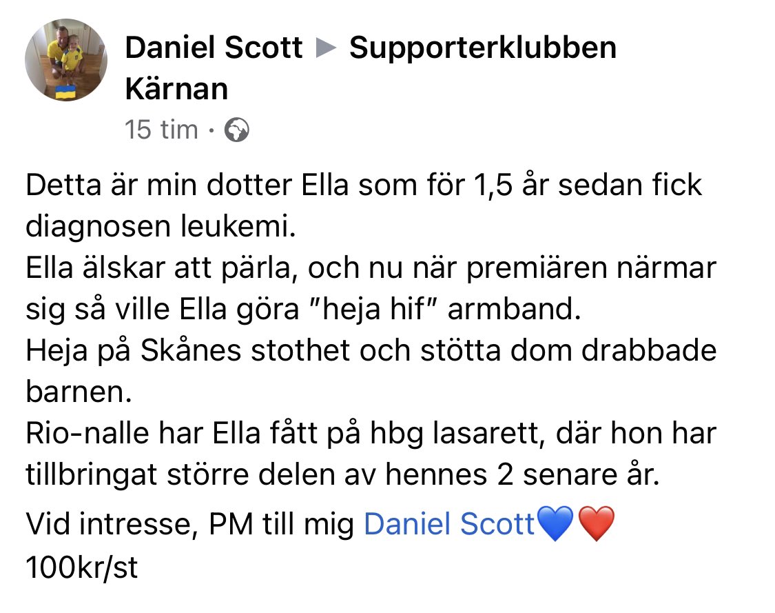 HelsingborgsIF's tweet photo. Köp Ellas handgjorda armband och på så sätt samla in mer pengar för cancersjuka barn! ❤️💙 https://t.co/iYVDcAlowW