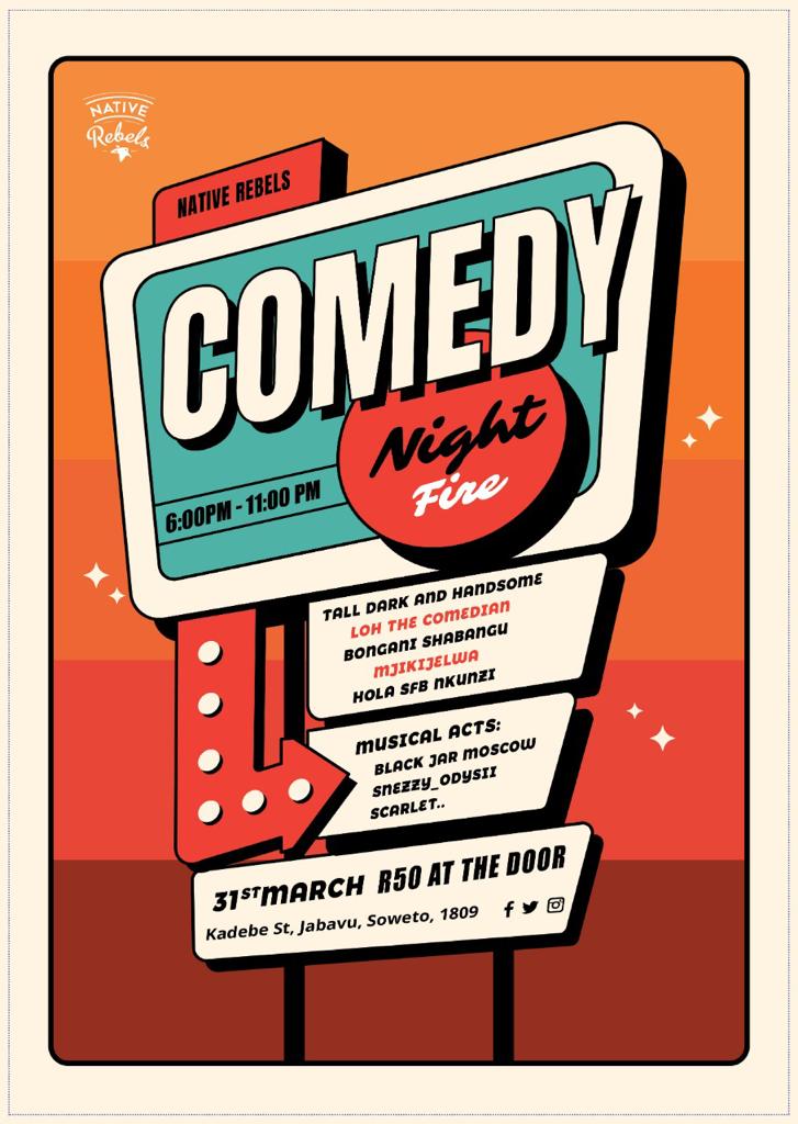 KamaniProd's tweet photo. In Jabavu, Soweto this evening for @BlackJarMoscow's performance. Come vibe nabo tsotsi 🤘🏾 #ComedyNightFire https://t.co/n7UNeN0zVM