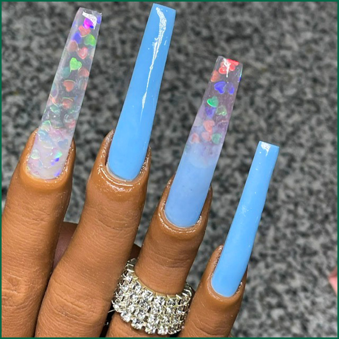 Christine_Valmy's tweet photo. When in doubt, add a little glitz! ✨ Ms. Phylicia’s students let their talent and creativity shine with these acrylic #NailDesigns. We love how dazzling and playful the rhinestones and holographic sparkles are! Which set of #NailArt is your favorite? 🤩 #CVKeepsLearning https://t.co/cFfhVdwXjs
