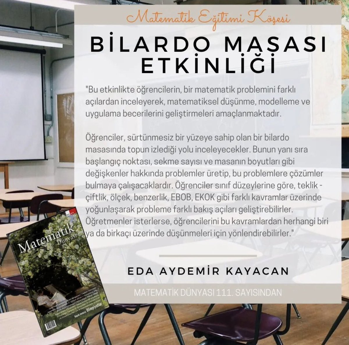 Yeni köşemizi kaçırmayın! Matematik eğitim yazılarımız 111’inci sayıdan itibaren her sayımızda olacak. matematikdunyasi.org