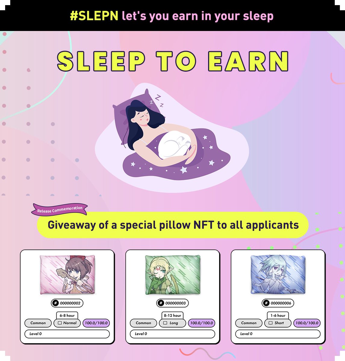 NFTTmarket_EN's tweet photo. 🌙SLEEP TO EARN🌙
#SLEPN let's you earn in your sleep 🎉🎉🎉

【Release Commemoration】
Special pillow NFT featuring Isekai Anime Characters for all applicants🎁

Entry
1 Quote Tweet with #Sleep2Earn
2 Make a Tweet from https://t.co/HN6hqP6uzd
3 Apply from https://t.co/ZjgJJNcJh0 https://t.co/5k8s4YIEwU
