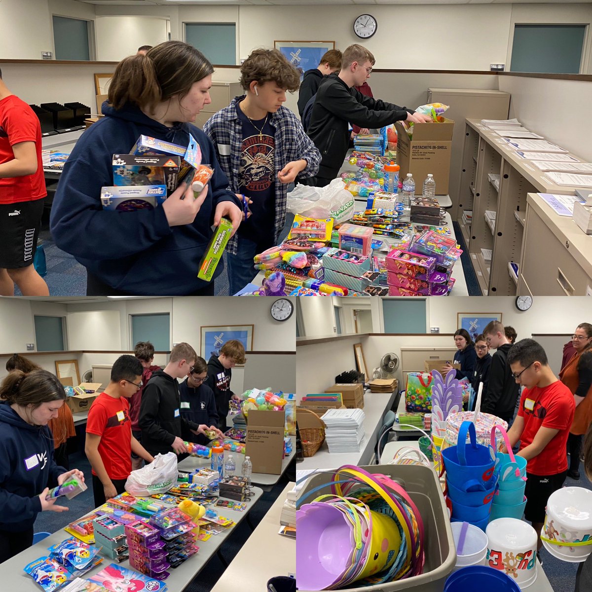 Buckibbq's tweet photo. @MentorMemorial Students out in the community today at @LakelandCommCol “Cares Cupboard” assembling supplies for Easter baskets #MMSMakesADifference2022 @mentorschools #choosekind https://t.co/xrekpr64VY