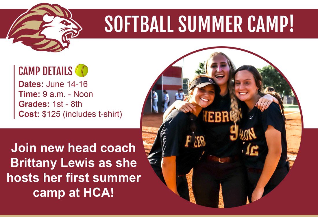 Registration is open!!! Come join me (Coach Brittany Lewis) along with my staff and players for three days of fundamentals, competitions, and FUN! Your child will leave with a better understanding and love for the game…GUARANTEED 🥎 

Register here 👇🏼 

bit.ly/HCACamps22