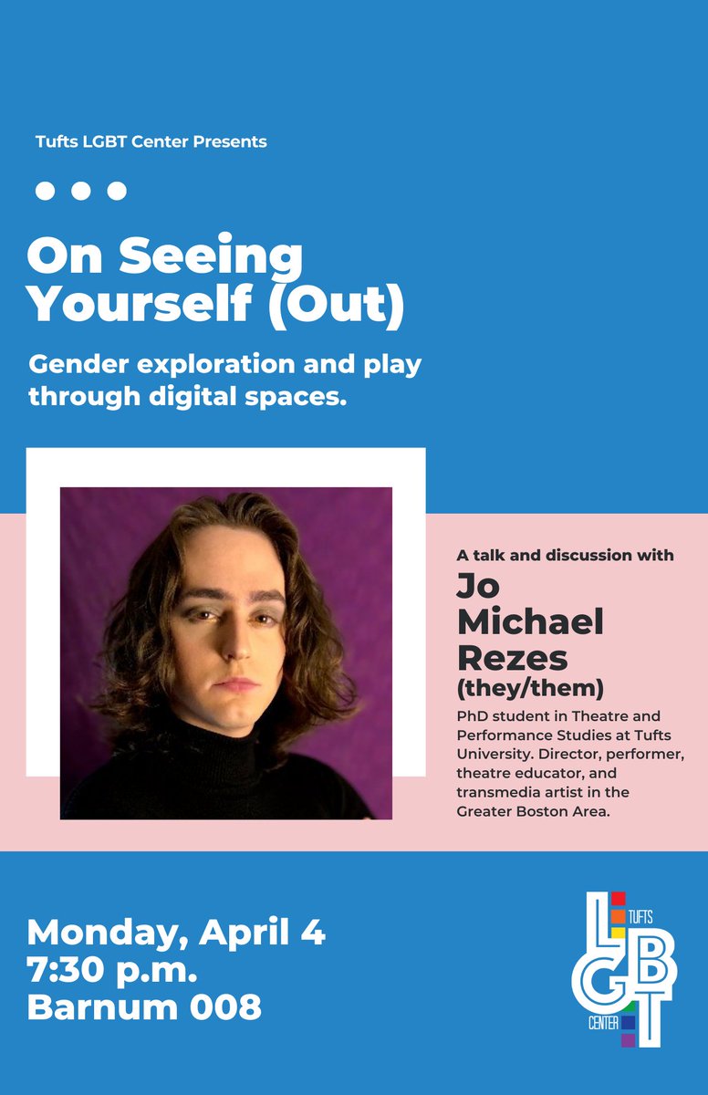 TuftsTDPS's tweet photo. This Monday, April 4th, TDPS PhD student @JMRwrites (they/them) will lead a talk and discussion hosted by @tuftslgbtcenter for Trans Day of Visibility.
We hope to see you there!
#TuftsUniversity #TuftsTDPS #TuftsLGBTCenter #TDOV #TransDayofVisibility https://t.co/musQ8Uqjpl