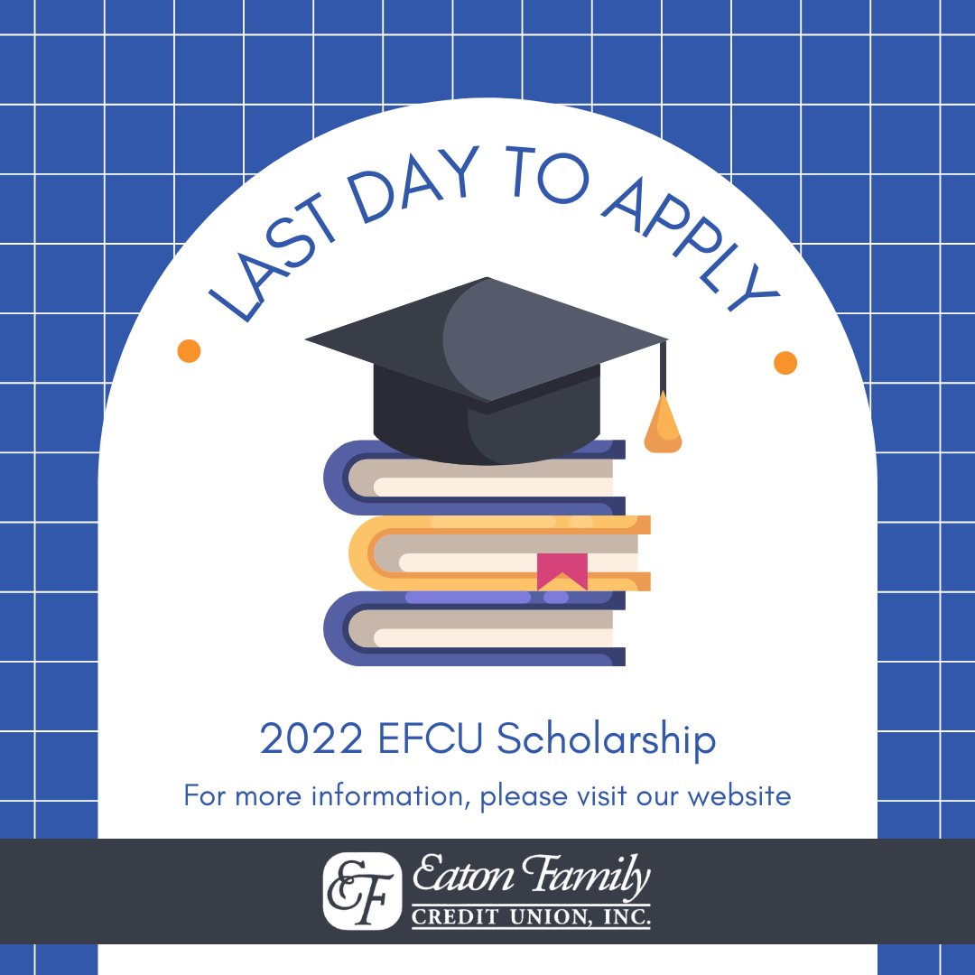 EatonFamilyCU's tweet photo. The last day to apply for our 2022 Scholarships has arrived! Visit https://t.co/47SrF2bB86 to learn more and complete the application online.

#ILoveMyCreditUnion #TheCUDifference #CreditUnionMovement #PeopleHelpingPeople #CreditUnionsRock #EatonFamilyCU https://t.co/M1TJGnwyDZ