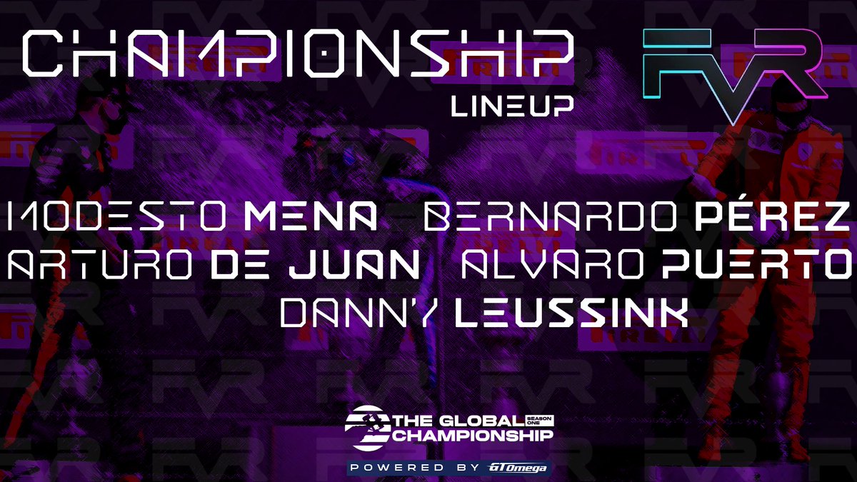 We are excited to present our lineup for <a href="/TGlobalChamps/">The Global Championship | Powered by GT Omega</a> 🏆 We are well prepared and ready to bring the pace to fight for the win! 

@99Modestroll 
<a href="/NardyPerez6/">Nardy Pérez</a> 
<a href="/FVRCodor/">ngolo</a> 
<a href="/Alv4r0Pu3/">Pu3</a> 
@FVRDanny