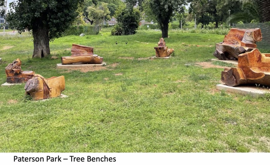 FrankielBoyd's tweet photo. Stunning benches made from fig tree stumps in Johannesburg @TNatureOfCities festival 🏞️#TNOCFestival2022 #thetrinitysession https://t.co/oGb7mDCQhD