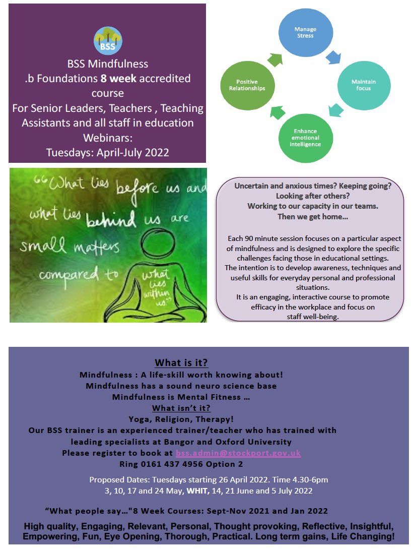 mindfuled139's tweet photo. Thanks to our fantastic Team @StockportBSS for funding the last free course of the academic year for all Stockport Colleagues in education, apply now for this April ‘22. Check out what the class of March 22 said!! #mindfulness #Wellbeing #Stockport #schools #StockportBSS https://t.co/X478JvdqOz