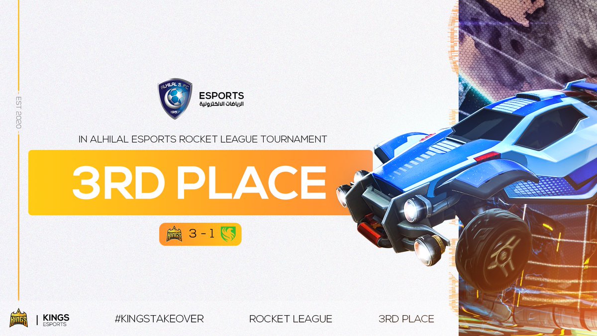 KlNGSEsports's tweet photo. 👑 | Our Rocket League roster achieved 3rd place in @AlhilalEsports Rocket League Tournament 2022.

🏎️ | @oVaMPiERz 
🏎️ | @suspectRL_ 
🏎️ | @Firas0_ 

#KINGSTAKEOVER https://t.co/8r5rPys4zU