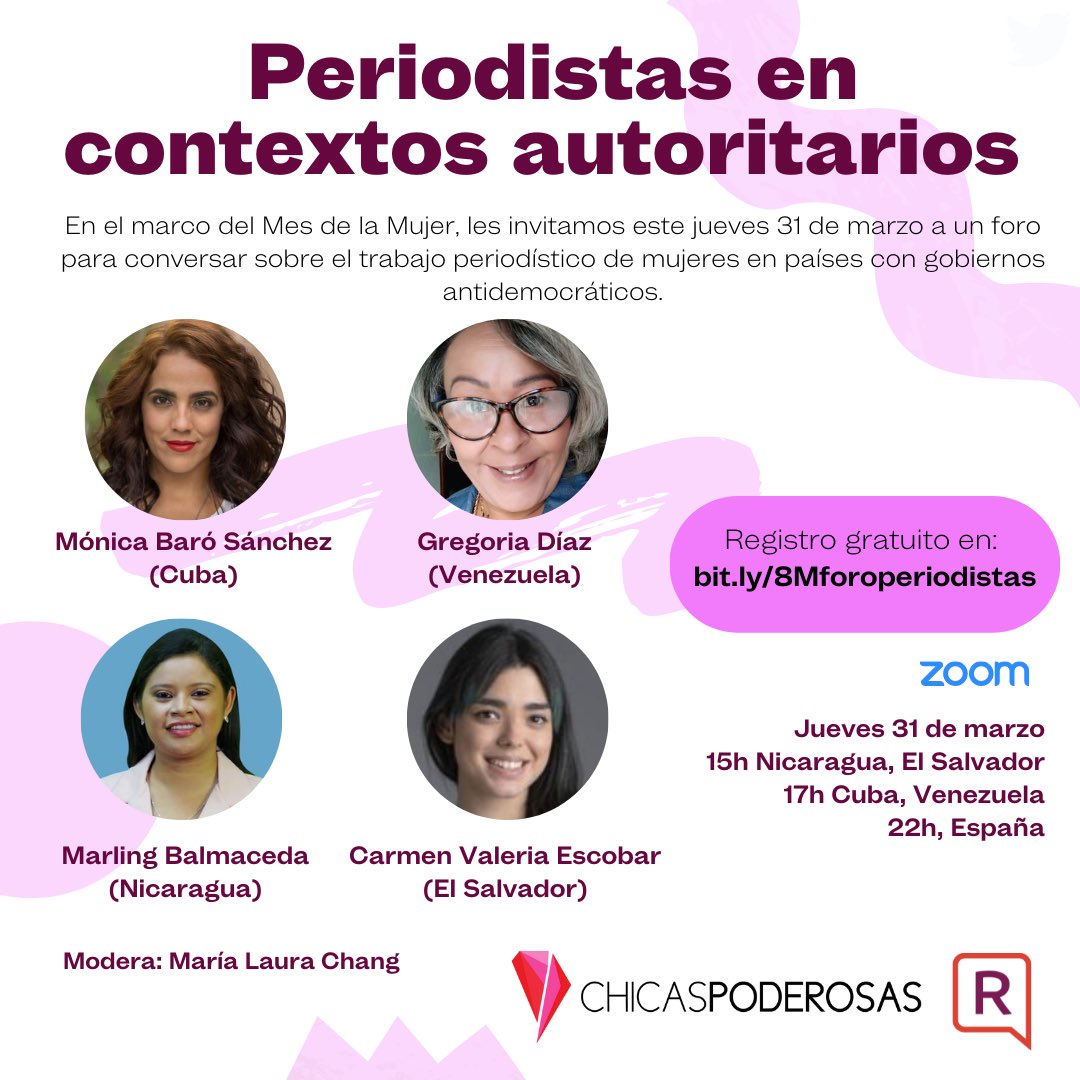 periodistas_ve's tweet image. 📣 Nos vemos HOY para conversar con @churuguara, @carmenstrual, @MarlingReporte y @Mona_Cuba en este foro que organizamos junto al equipo de @poderosaschicas 🙌💜 

Les esperamos bit.ly/8Mforoperiodis…