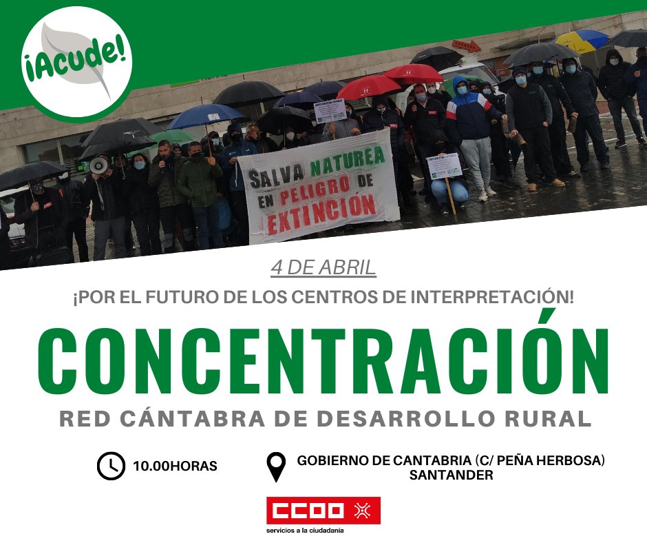 📍La plantilla de los Centros de Interpretación están convocados este lunes a una nueva concentración ante la incertidumbre de su futuro laboral.

✊¡ACUDE!