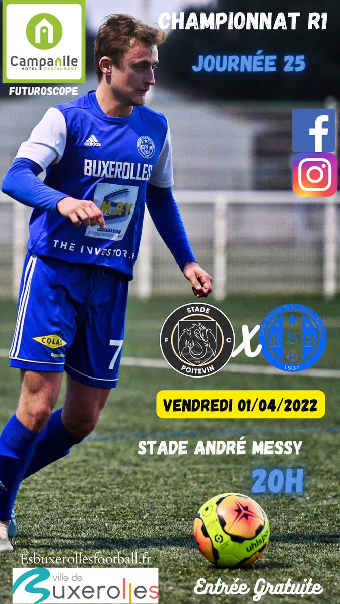 EsbFoot's tweet photo. R1 @LigueFootballNA 
Vendredi 1 avril 2022
JOUR DE DERBY 
Stade André Messy 20h 
@StadePoitevinFC / @EsbFoot 
Allez les bleus 🔵⚪️🔵💪 https://t.co/qGEEbJN1Tq