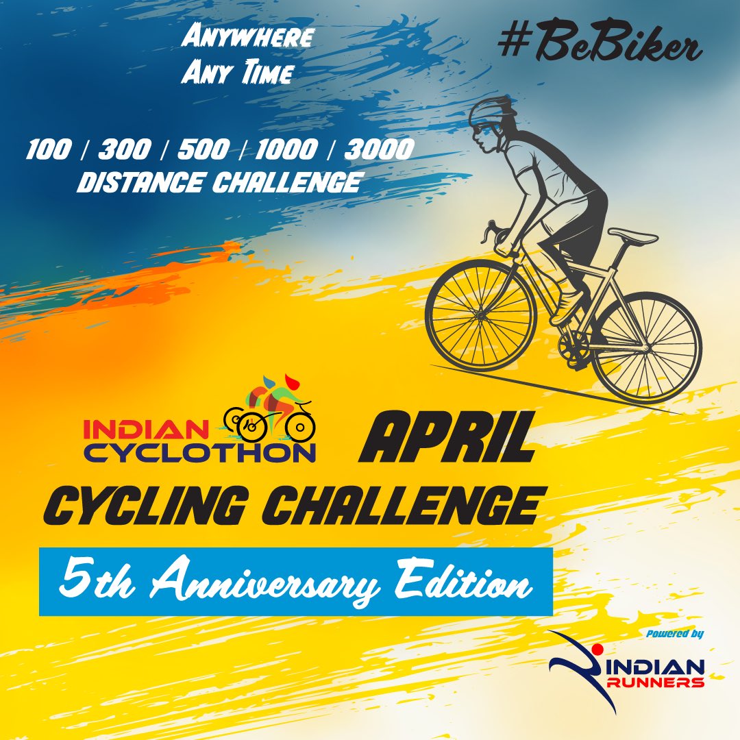 IndianCyclothon's tweet photo. https://t.co/i8MHqIrjsY

Join April challenge and stay active for a full month. 
#April #bebiker #indiancyclothon #challenge #challengeyourself #indinrunners #fitness #running #workout #trending #mustjoin #must #ride #cyclist https://t.co/9b7S1LlXJL