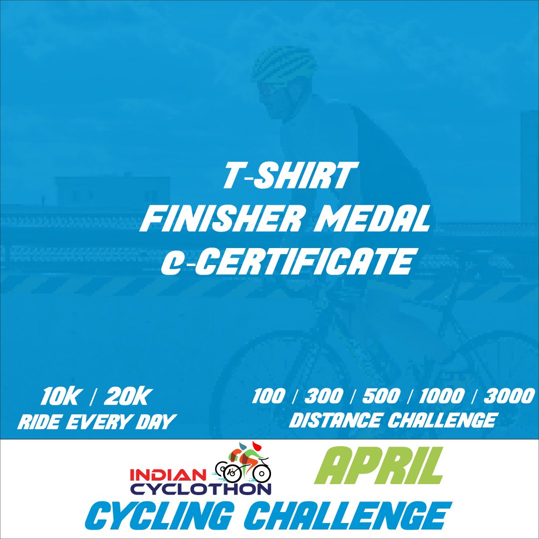 IndianCyclothon's tweet photo. https://t.co/i8MHqIrjsY

Join April challenge and stay active for a full month. 
#April #bebiker #indiancyclothon #challenge #challengeyourself #indinrunners #fitness #running #workout #trending #mustjoin #must #ride #cyclist https://t.co/9b7S1LlXJL