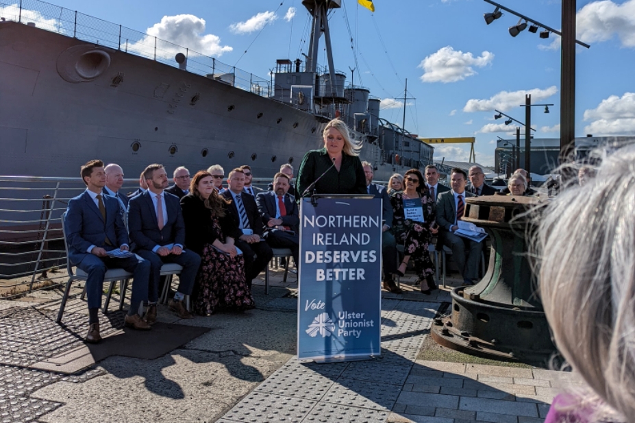 DownUup's tweet photo. South Down Assembly Candidate Jill Macauley speaking at the party's manifesto launch at @HMSCaroline, Belfast.

#VoteMacauley1 #TeamUUP #UnionOfPeople #AE22 https://t.co/xt3DrUhNQe