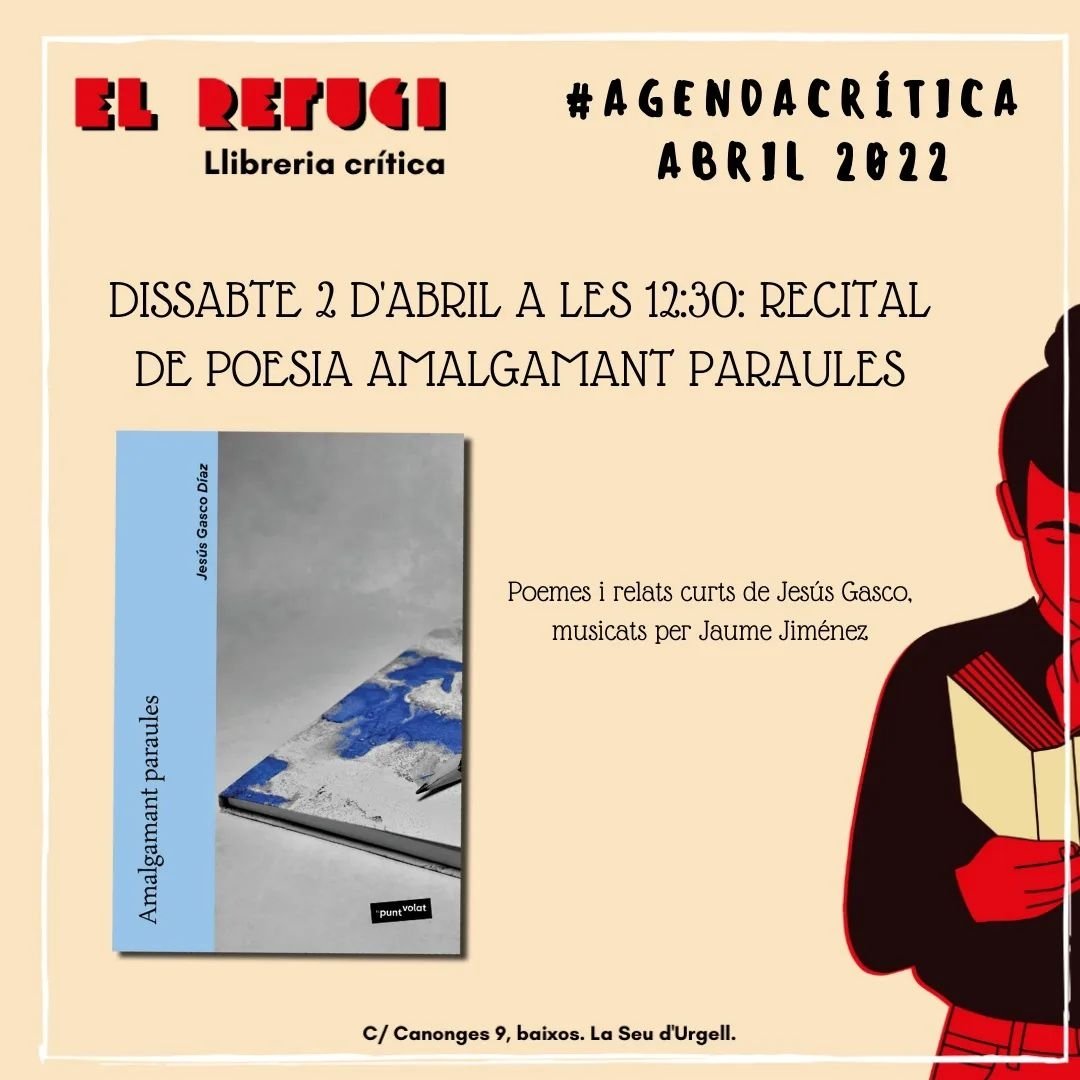 jesus_gasco's tweet photo. Cap a La Seu, a un espai especial @elrefugicoop , recitant poemes musicats i llegint relats curts.
Un nou format de recital, un repte que ens fa molta il·lusió.
#amalgamantparaules #projectesbonics #projectesolidari #poesiamusicada #recitalpoètic #recitalmusicat #laseudurgell https://t.co/zMW4CAo9Js