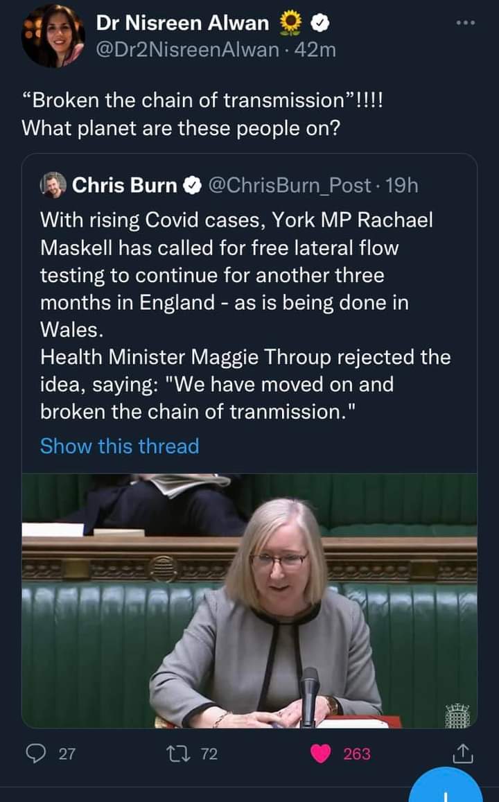 katielrussell's tweet photo. Broken the chain of transmission???
Has anyone explained this to the virus.
#ToriesUnfitToGovern #CovidIsntOver #johnsonout #JohnsonOut66 #chainofTransmission #throup #maggiethroup #healthminister #Omicron #ToryIdiots #Dangeroustories #lft #lateralflowtests https://t.co/PVk3kc7n6D