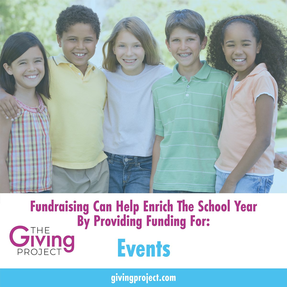 Hosting events for students, faculty, staff and families is a great way to use funds raised through school organizations. The Giving Project's online fundraising platform makes it easy.

Learn more and start your campaign today at givingproject.com/schools/.