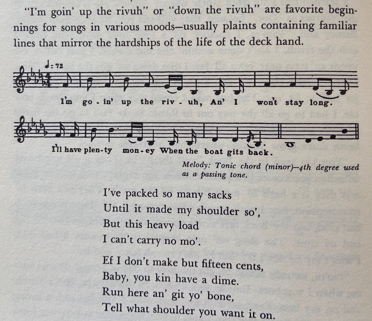 Roustabout Barney Allison sang the song "I'm Goin' Up the Rivuh" (sic) for a Paducah woman named Mary Wheeler. In her book "Steamboatin' Days," Wheeler compiled stories and songs from former river workers like Allison. More in Ep 3: The River and The Rousters.📷: <a href="/mclibdotnet/">McCracken Co Library</a>