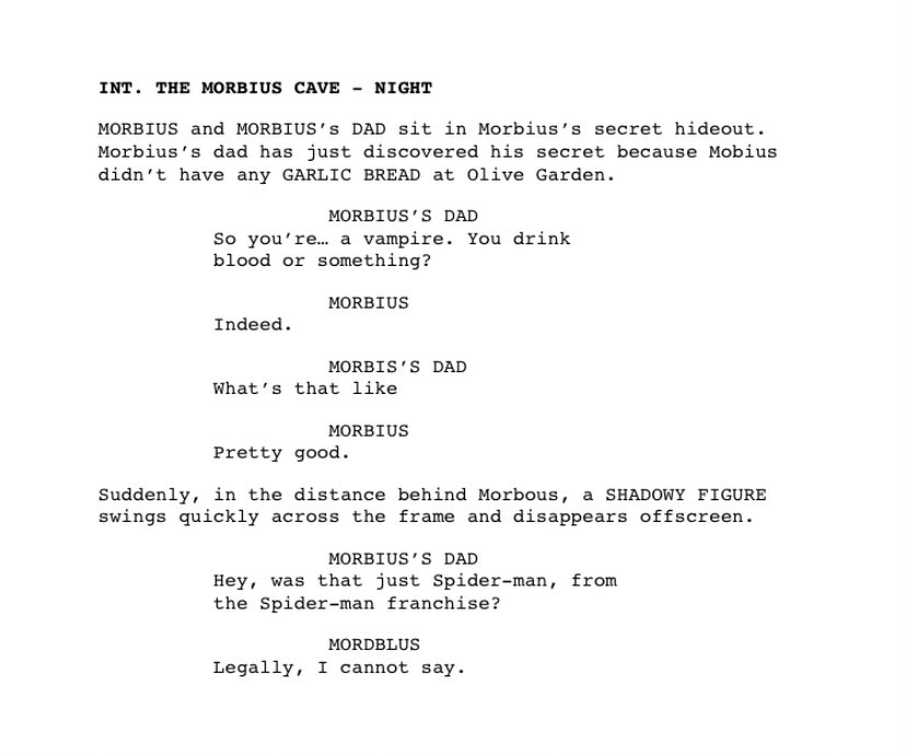 uh oh. looks like the script for MORBIUS (2022) has leaked